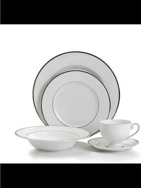 Mikasa White Dinnerware Set with Silver Trim Cameo platinum